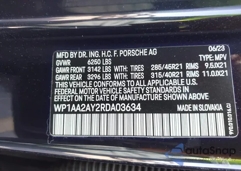 2024 Porsche Cayenne из США, поврежденный, VIN WP1AA2AY2RDA03634